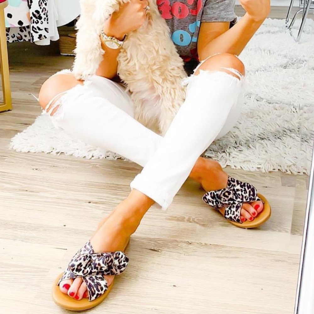 Size 6 left! Qupid Leopard Bow slides autumn - Picture 2 of 8